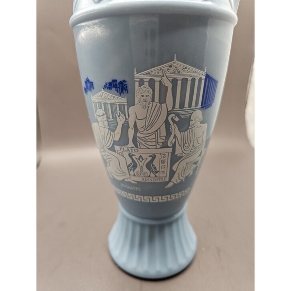 Vintage 1961 Jim Beam Blue Milk Glass Greek Chariots Bottle Empty Decanter - Picture 3 of 13